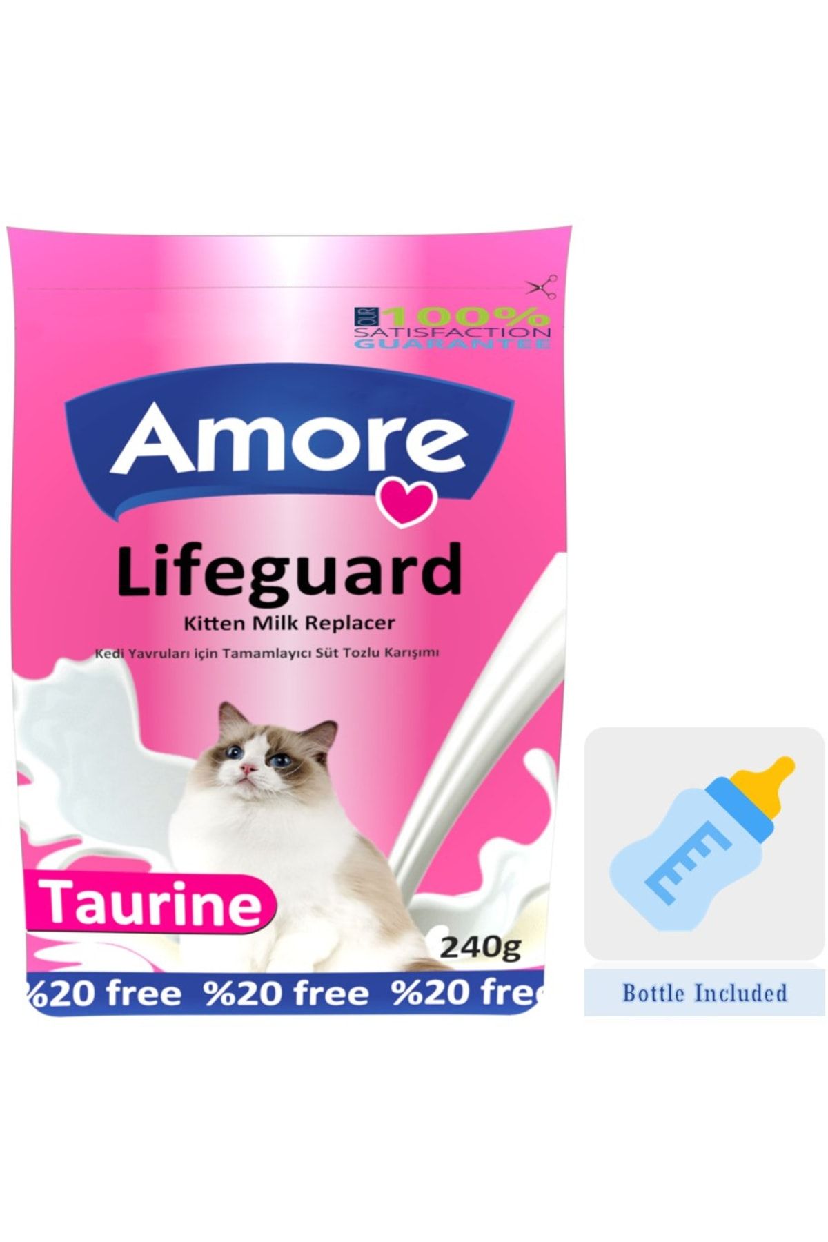 Amore Kedi Süt Tozu Lifeguard 240gr, Biberon, Kril Ve Kalamarlı Ödül Sticks 4 Adet 3lü