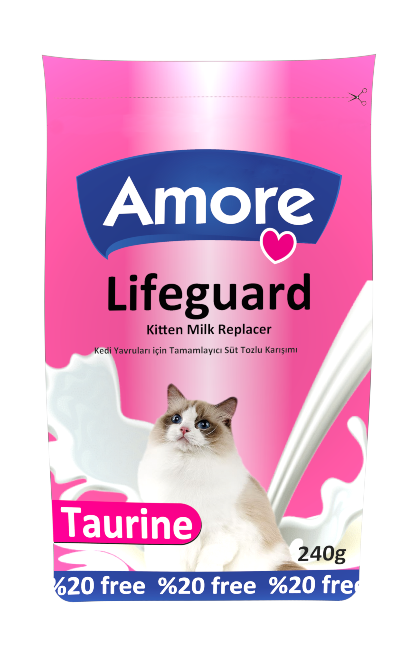 Amore Kedi Süt Tozu LifeGuard 2x240gr ve Fiona Sıvı Kedi Ödülü 5x15gr Hediyesi