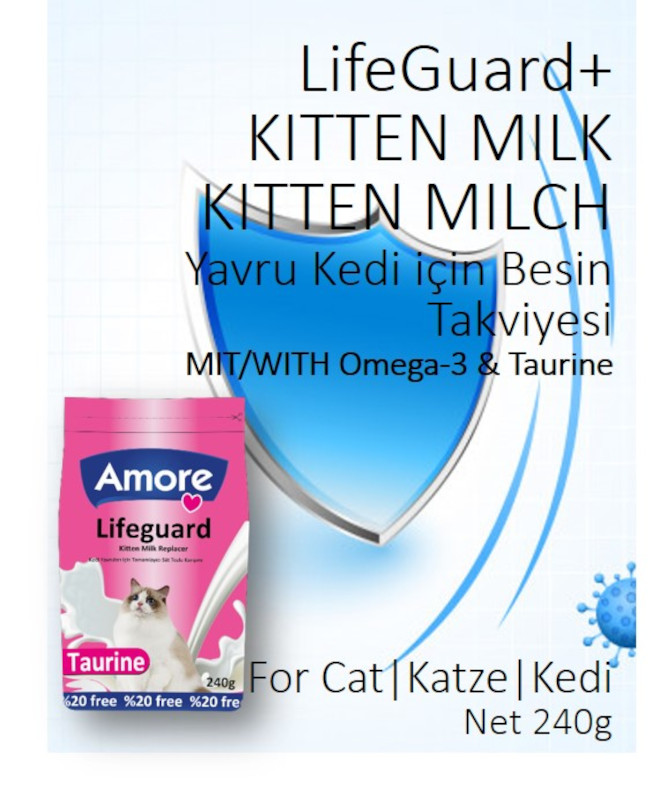 Amore Kedi Süt Tozu LifeGuard 2x240gr ve Molly Sıvı Kedi Ödülü 5x15gr Hediyesi