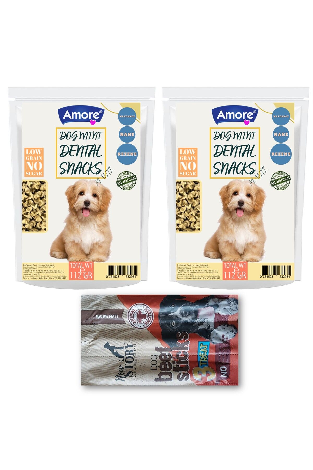 Amoredog Köpek Ağız Kokusu Diş Sağlığı Mini-dental ödül Maması 2 X 112 Gr, 3lü Beef-stick Snacks