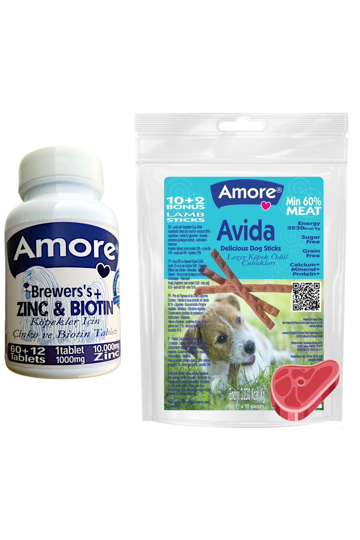 Amoredog Kopek Brewers 72li Cinko Biotin Tablet, Avida 12li Sticks Dog Lamb Odul Mamasi