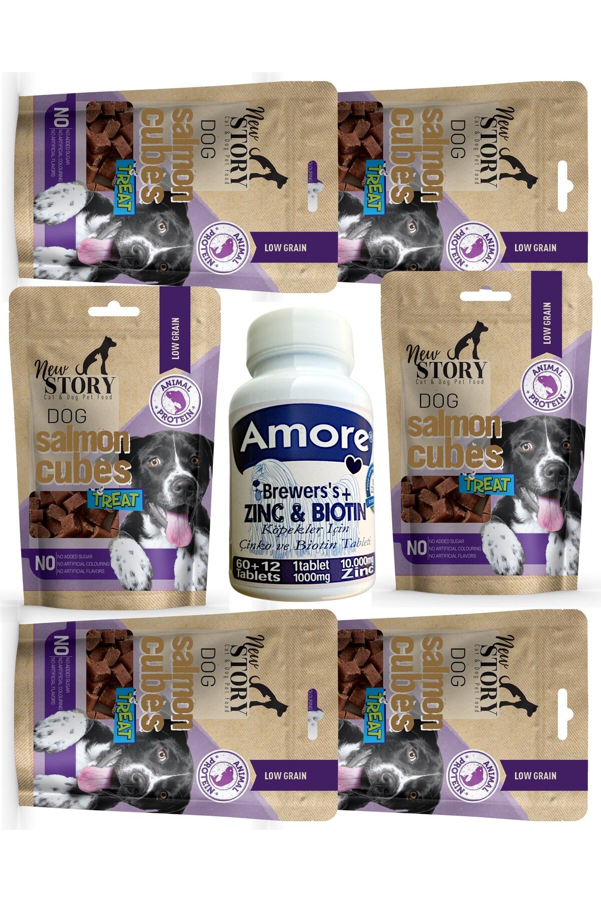 Amoredog Köpek Brewers 72li Tüy Döküm Tableti, 6x80gr Salmon Cubes Yumuşacık ödül Maması Treat