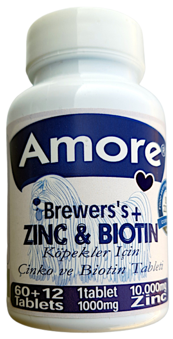 Amore Köpek Brewers Çinko Biyotin Tüy Döküm XL Tableti 72 Adet 1000 mg Zinc Biotin Extra Large Tabs