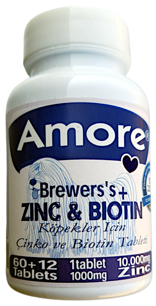 Amore Köpek Brewers Çinko Biyotin Tüy Döküm XL Tableti 72 Adet 1000 mg Zinc Biotin Extra Large Tabs