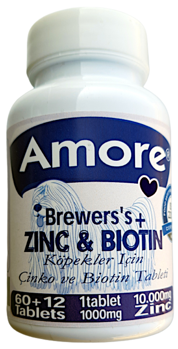 Amoredog Köpek Brewers çinko Biyotin Tüy Döküm Xl Tableti 72 Adet 1000 Mg Zinc Biotin Extra Large Tabs