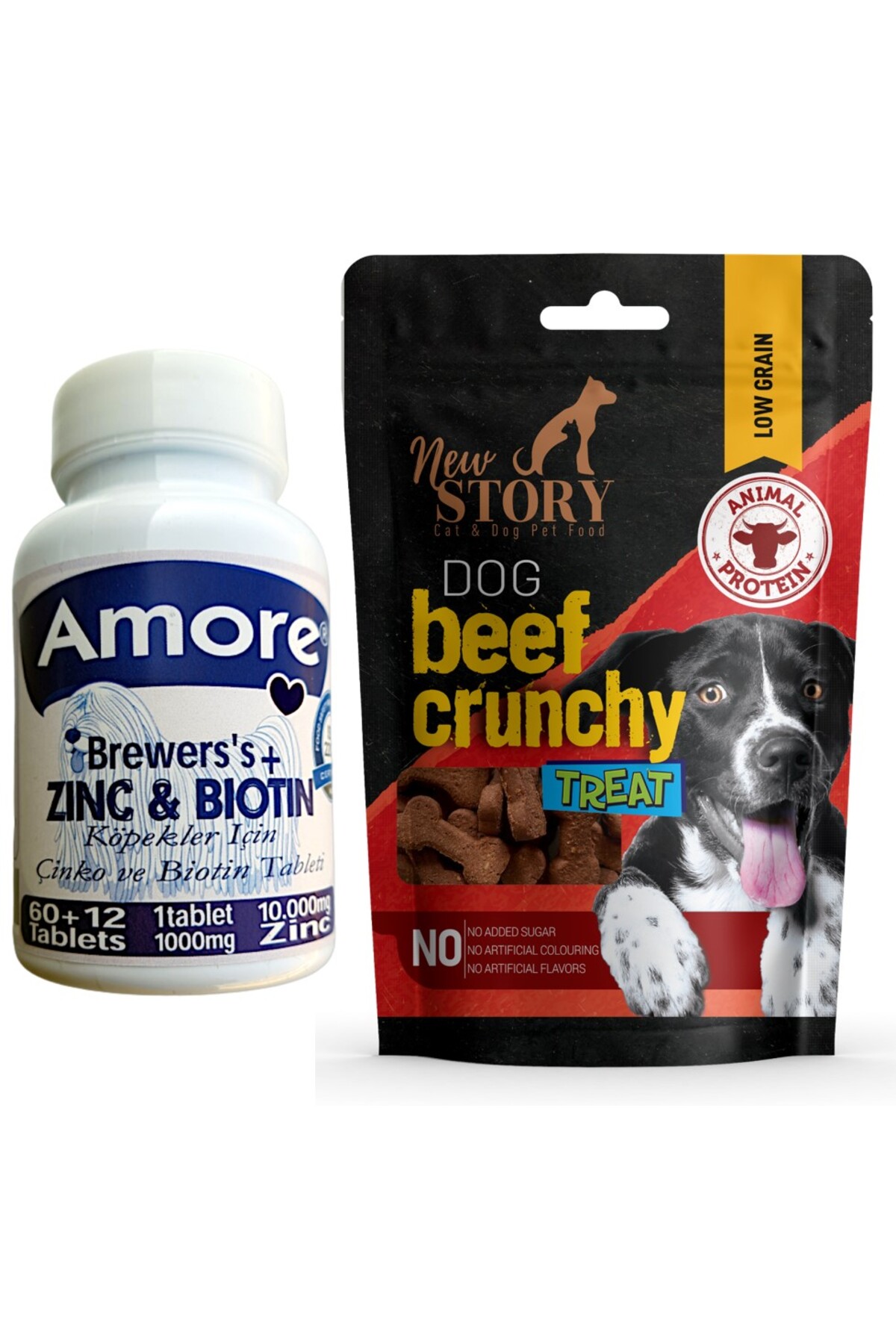 Amoredog Kopek Cinko Biyotin Tableti 72li Tuy Dokumu, New Story Beef Crunchy 80gr Odul Mamasi