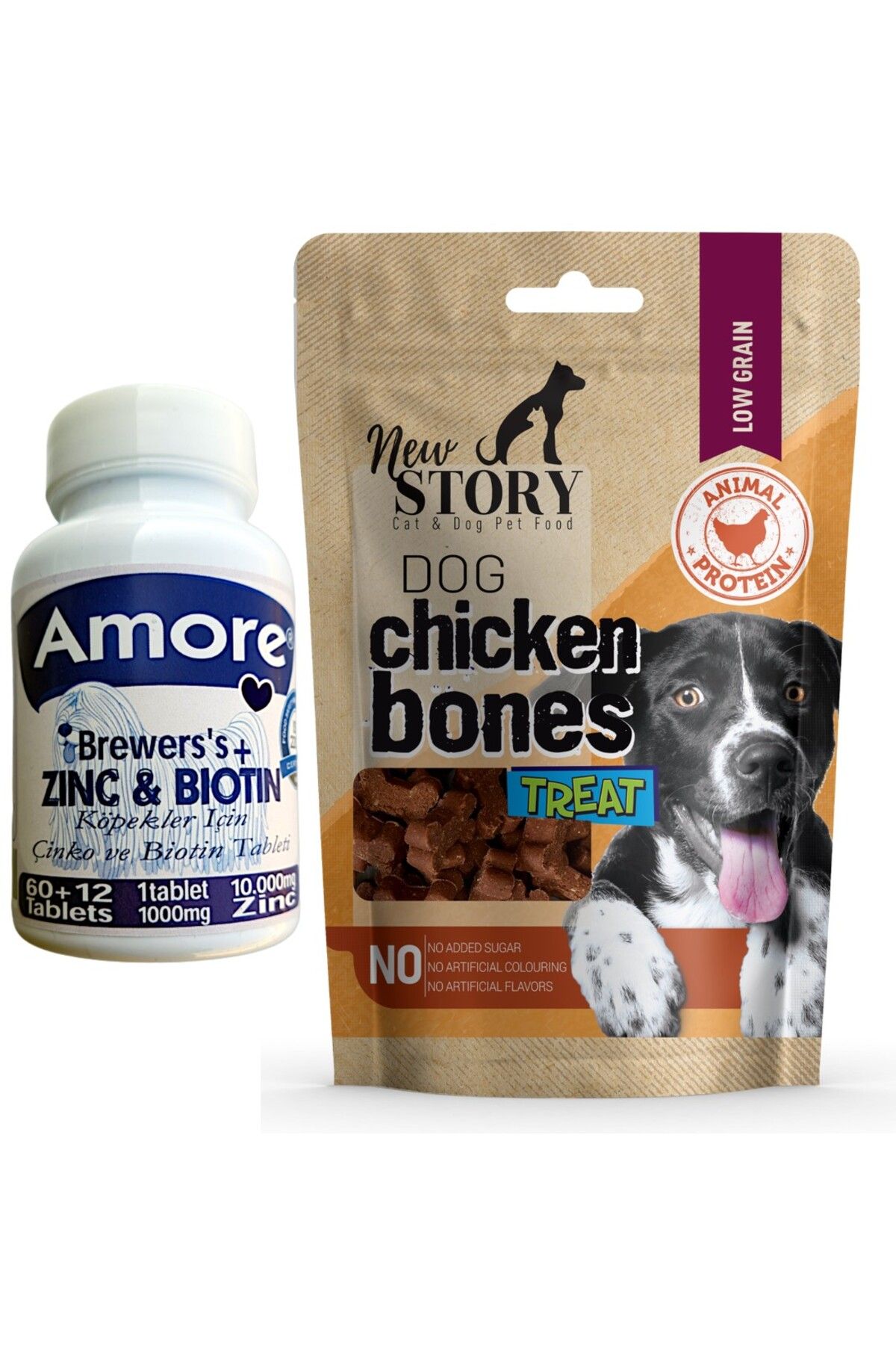 Amoredog Kopek Cinko Biyotin Tableti 72li Tuy Dokumu, New Story Chicken Bones 80gr Odul Mamasi