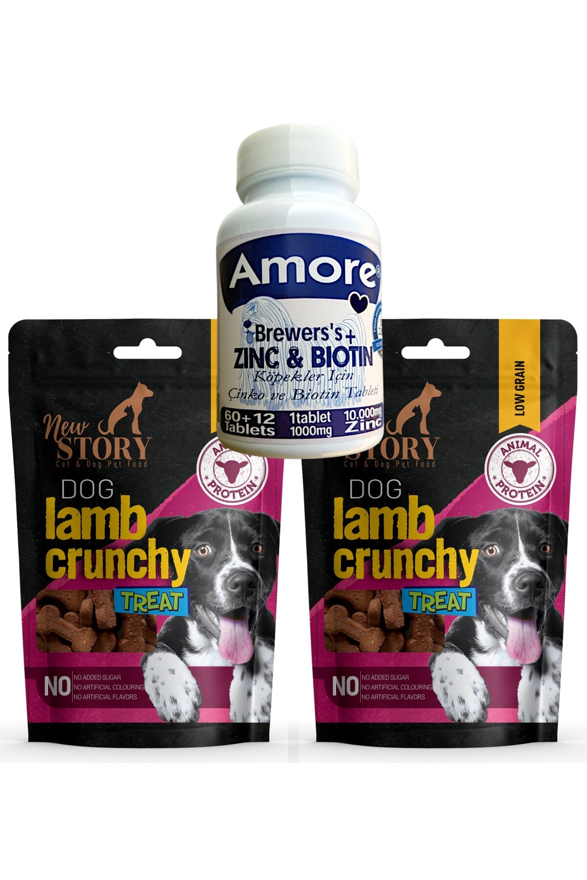 Amore AMORE Kopek Cinko Biyotin Tableti 72li Tuy Dokumu, New Story Lamb Crunchy 2x80gr Odul Mamasi