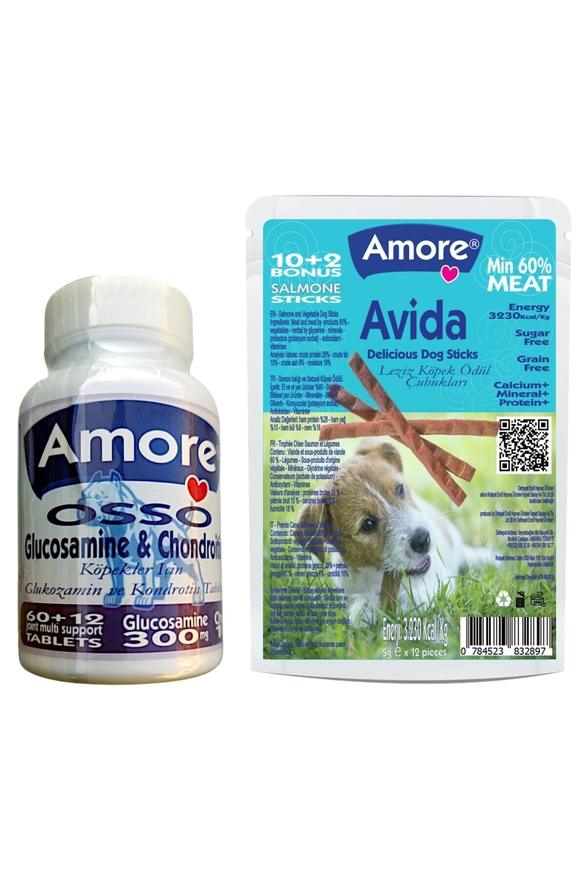 Amore Kopek Glukozamin Tablet Osso 72li ve 12li Dog Sticks Salmone Odul Avida Somonlu