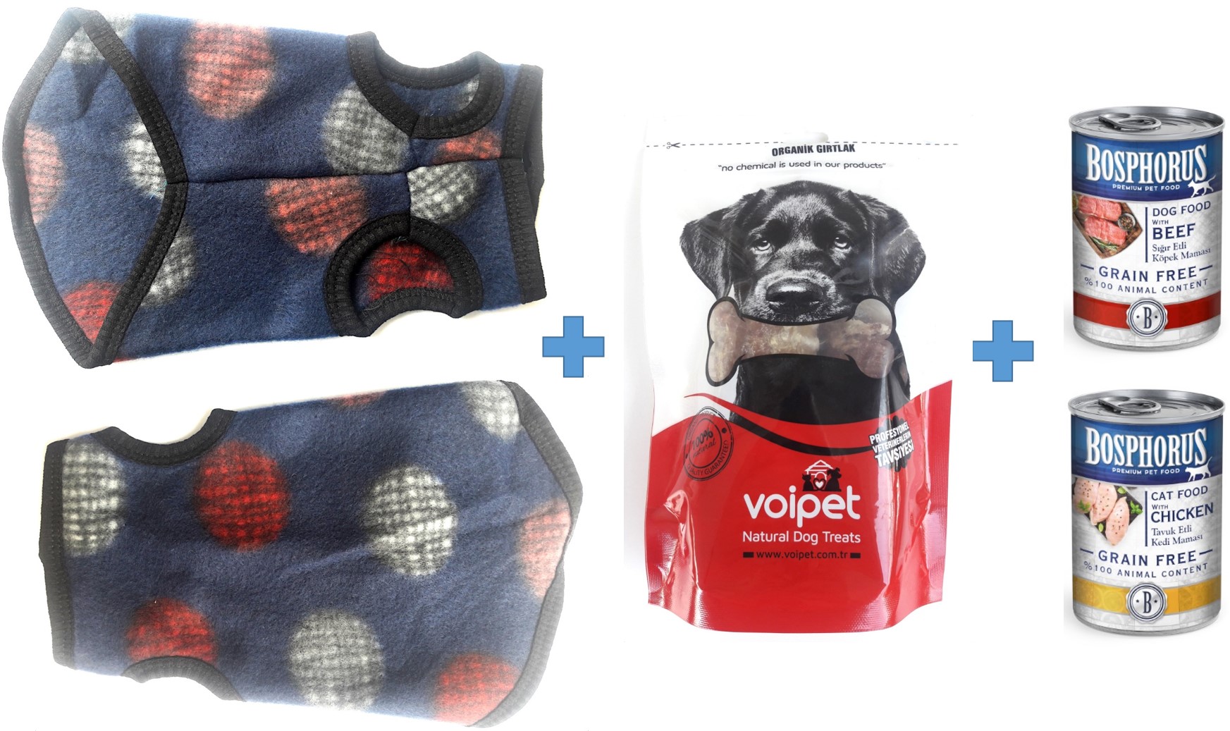 Ans Amore Köpek Kolsuz Polar Sıcacık Kıyafet Lacivert Toplar + Konserve + Organik ödül