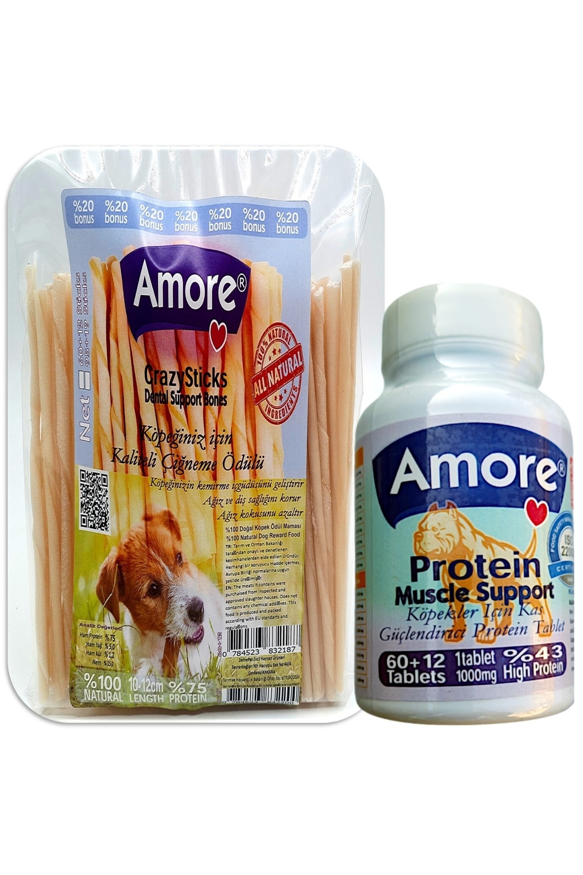 Amoredog Kopek Protein Vitamin Tablet 72li Kas Destegi Ve Crazy Sticks 114lu Cigneme Odul Cubuklari