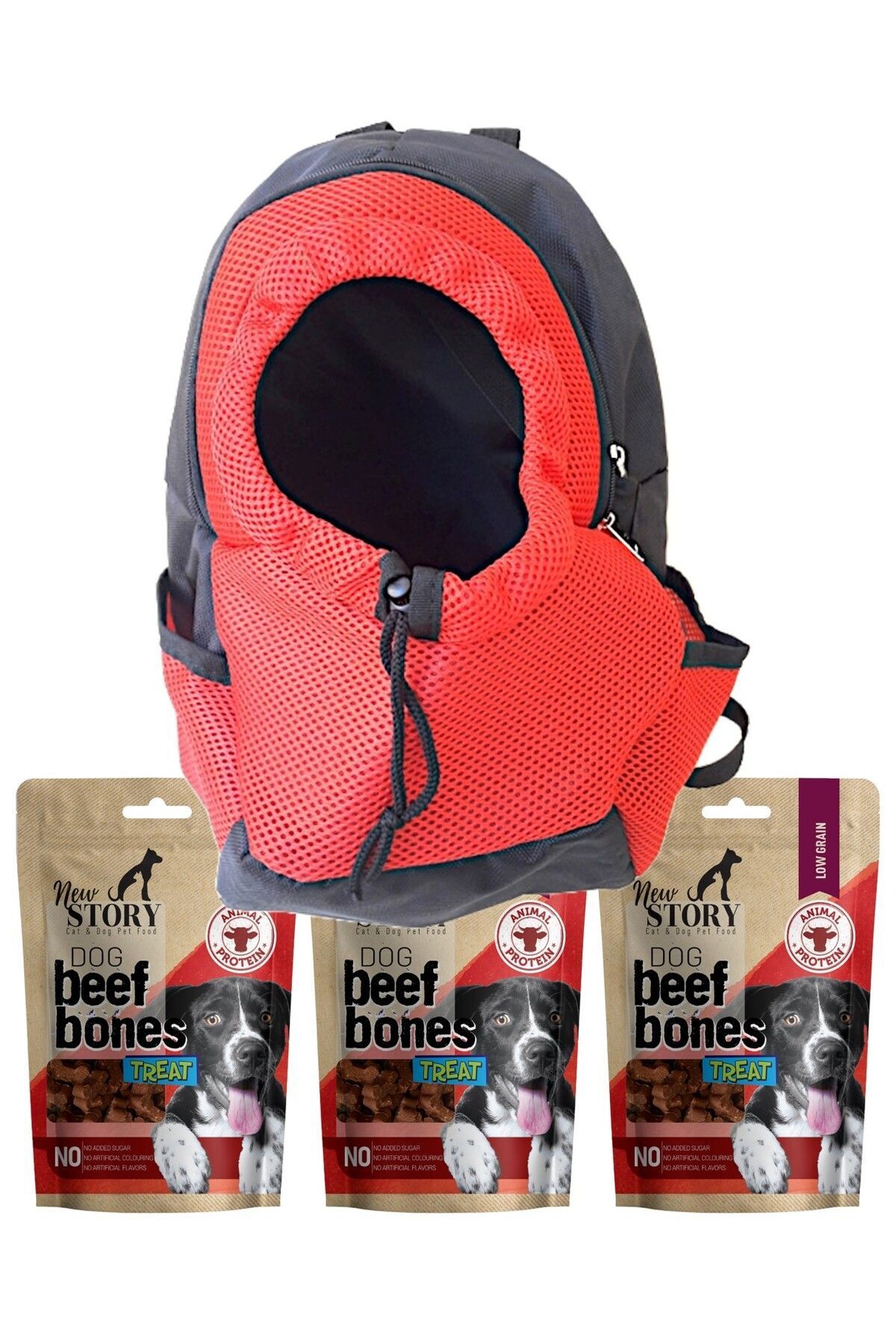 New Story Amore Kopek Tasima Sirt Cantasi (max 3-4 Kg Kucuk Kopek), 3x80gr Beef Bones Odul Mamasi