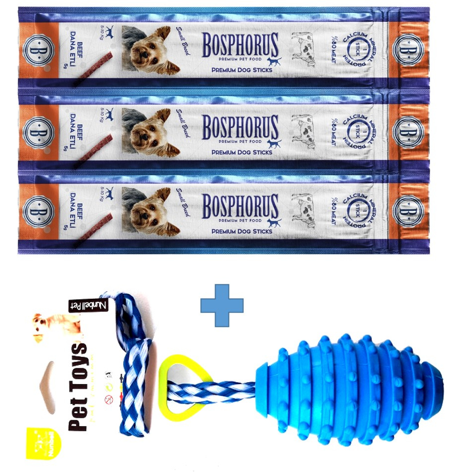 Amoredog Köpek Zilli Top Dişlik Oyuncak + Dog Sticks With Beef Sığır Etli Küçük ırk ödül çubukları 3lü