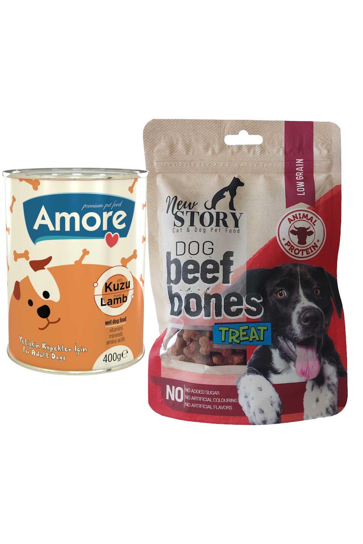 Amoredog Kuzu Etli Yetiskin Kopek Konserve Mamasi, Dog Beef Bones Sigir Etli Yumusak Taneli Odul