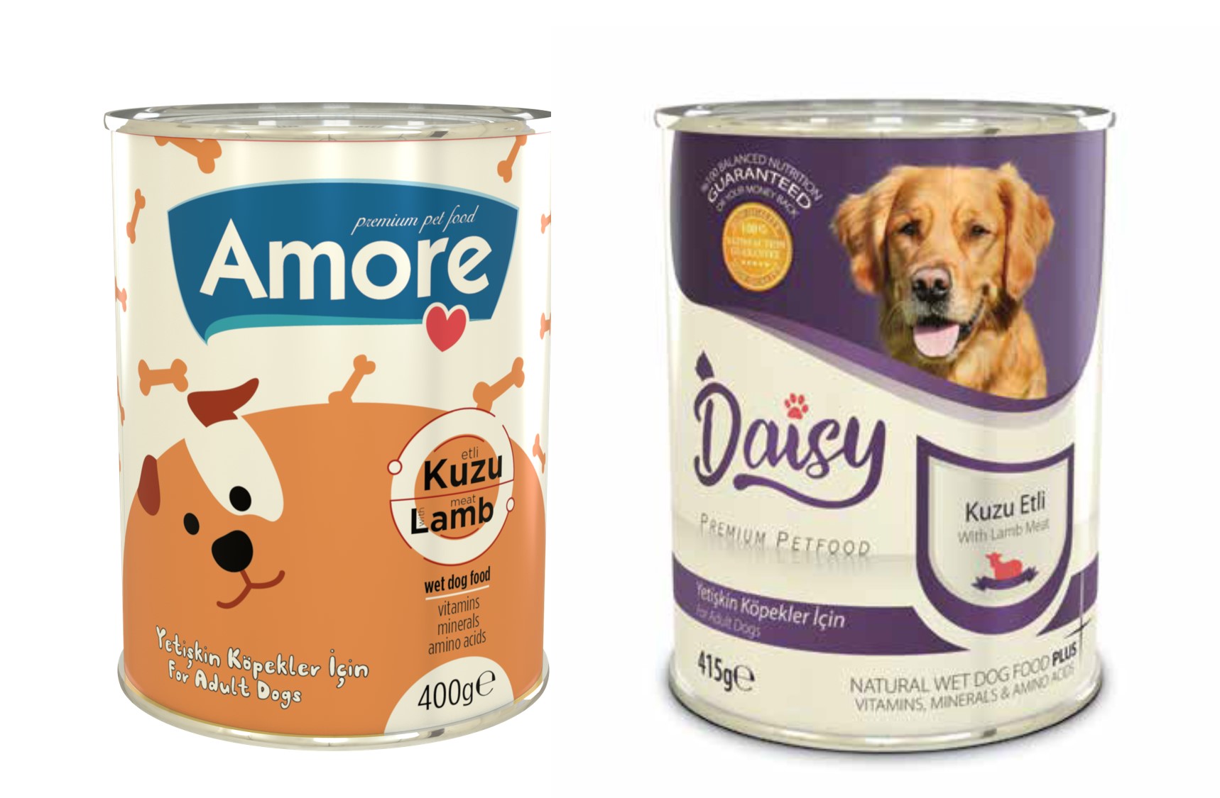 Amore Kuzu Etli Yetişkin Köpek Konservesi 6x400gr, Amore ve Daisy