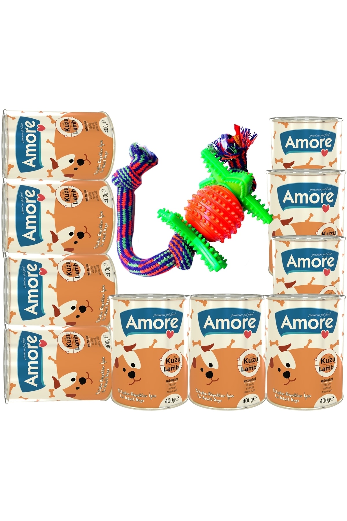 Amoredog Kuzu Parca Etli Kopek Konservesi 10lu, Extra Cift Yildiz Buyuk Kopecik Dis ıpi