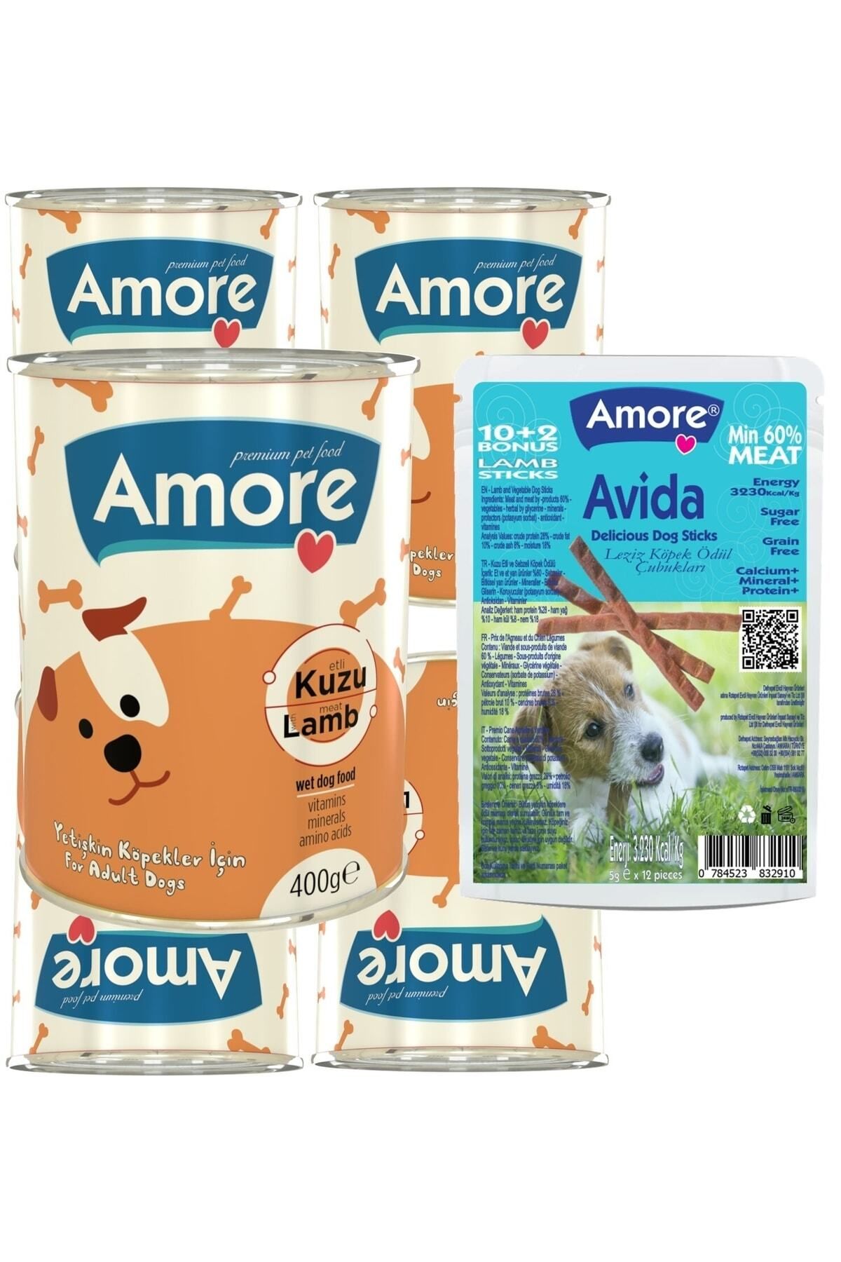 Amoredog Kuzu Parca Etli Kopek Konservesi 5li, Avida Lamb Sticks Odul Cubuklari 12li