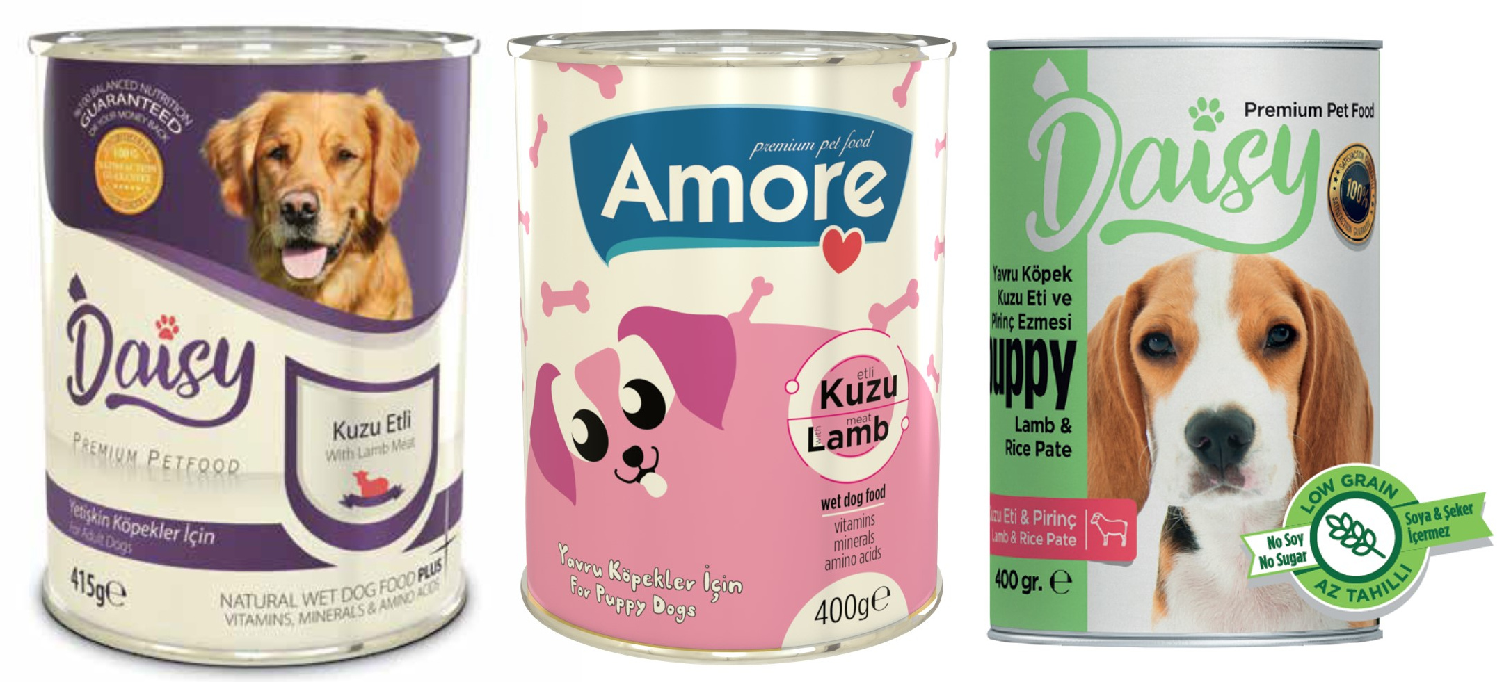 Amoredog Kuzu Parça Etli Yavru Köpek Konserve Mama 3+3+6lı + Sticks ödül çubuğu 2x3 Adet