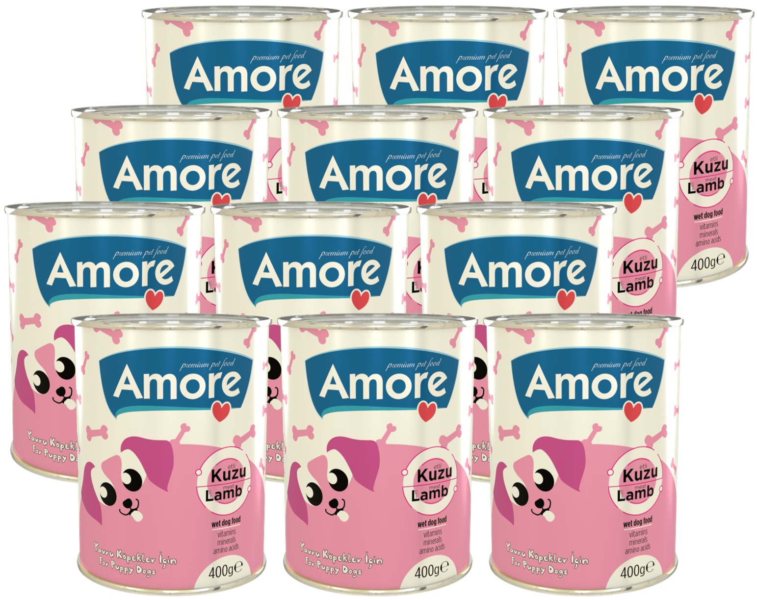 Amore Kuzu Parça Etli Yavru Köpek Konservesi Puppy Lamb Chunks 12x400gr