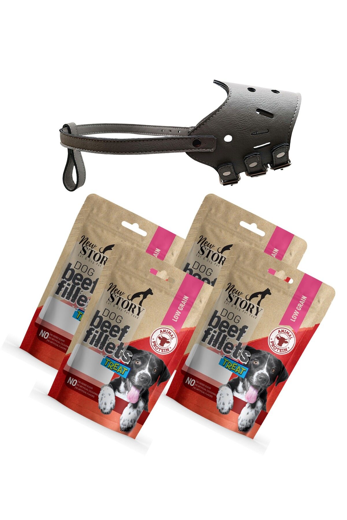 New Story Lassie Ayarlanabilir Yumuşacık Uzun Burun Köpek Ağızlığı Grigio, Beef Fillets 4x80gr ödül