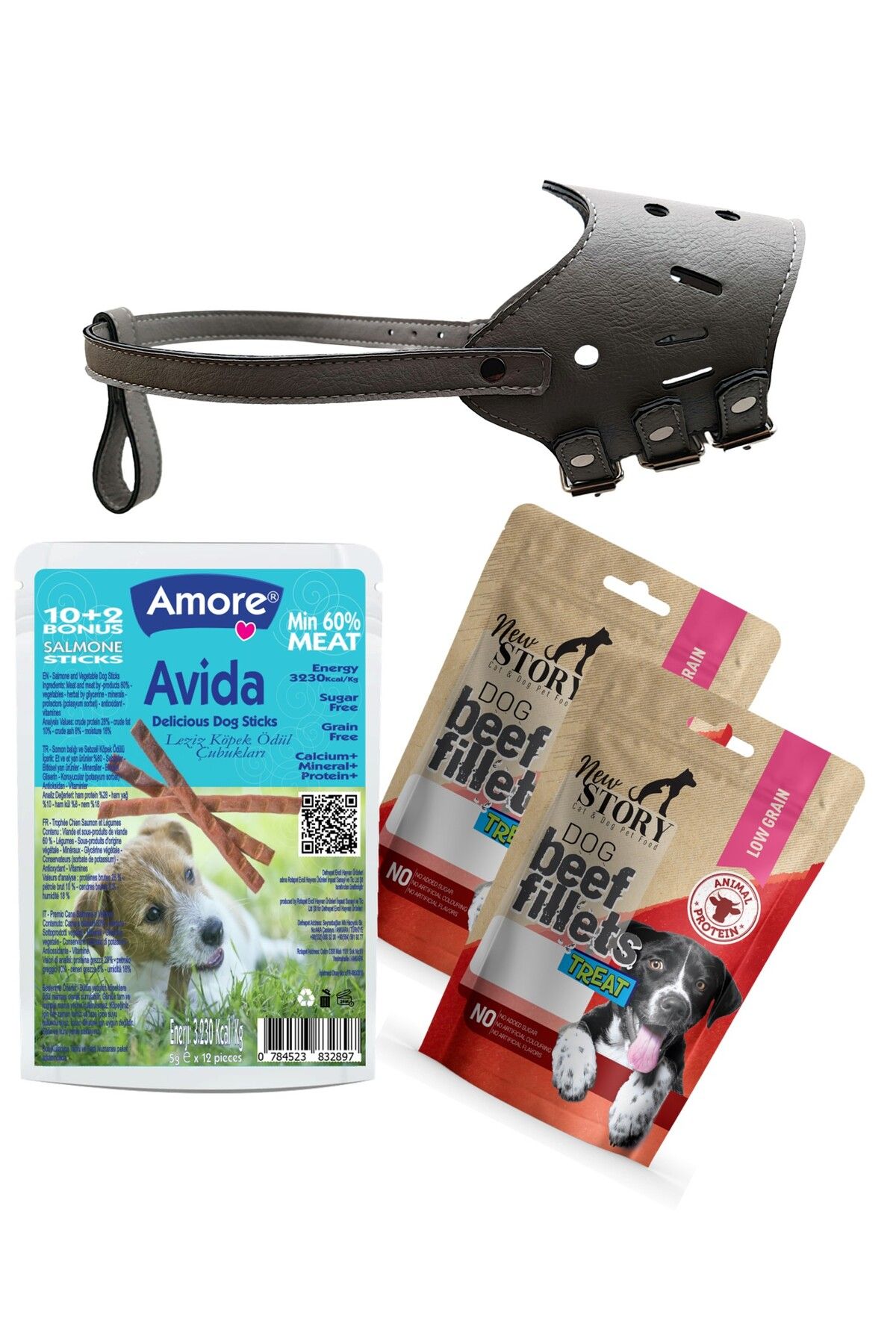 Lassie Grigio Uzun Burun Köpek Ağızlığı , Avida 12li Lamb Sticks, Beef Fillets 2x80gr Ödül
