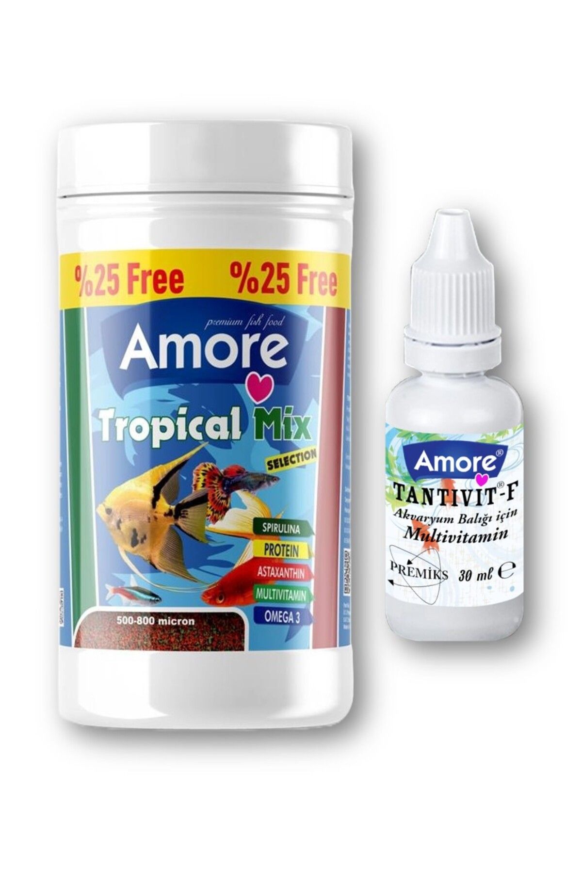 Amore Lepistes-Melek-Plati-Moli Balik Yemi 125ml, Lotus Guppy Granul 100ml, Yavru 100ml, Vitamin