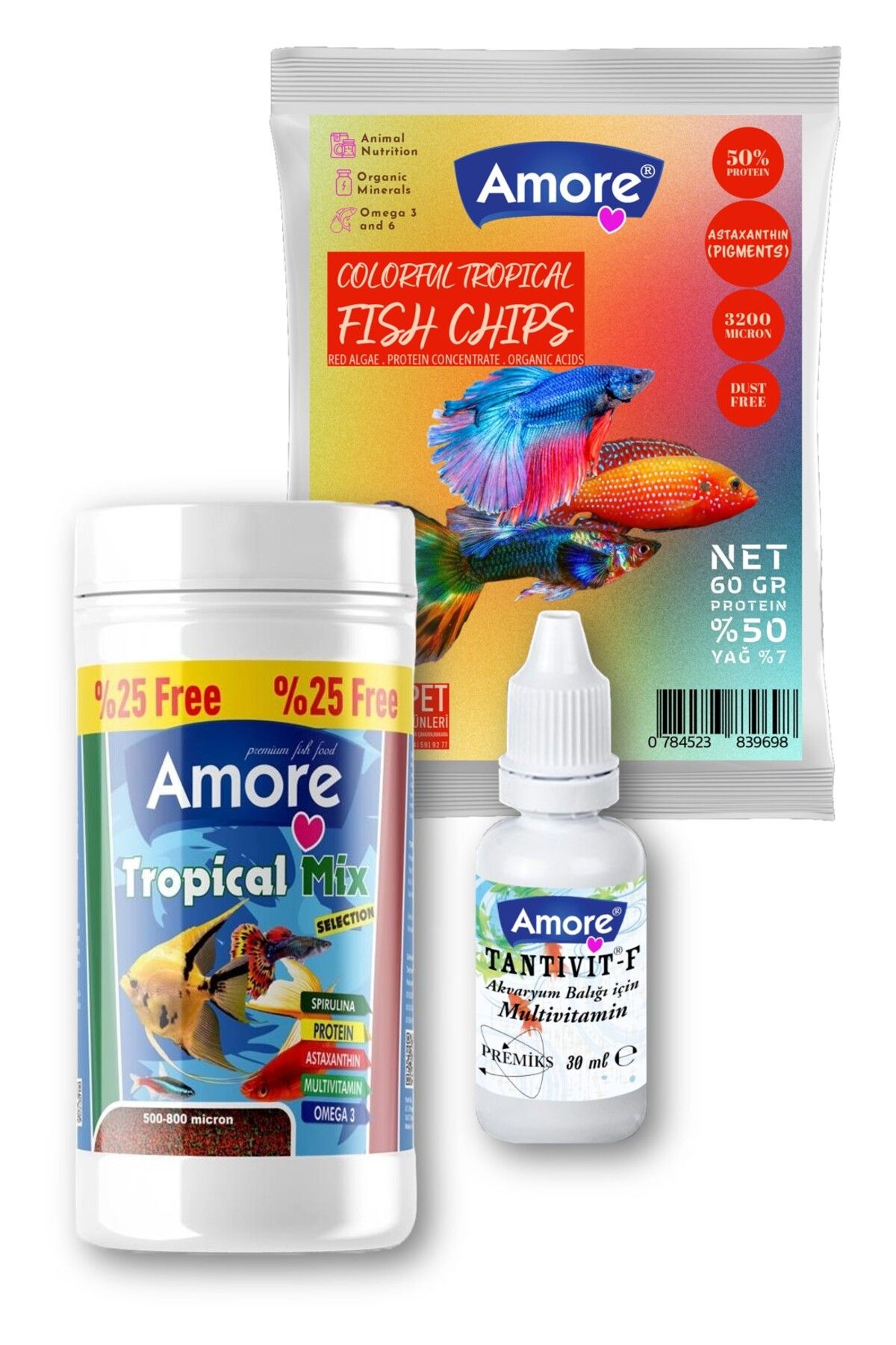Lepistes-Melek-Plati-Moli Tropical Mix 125 ml, Colorful Fish Chips 60gr Balık Yemi, Tantivit-F