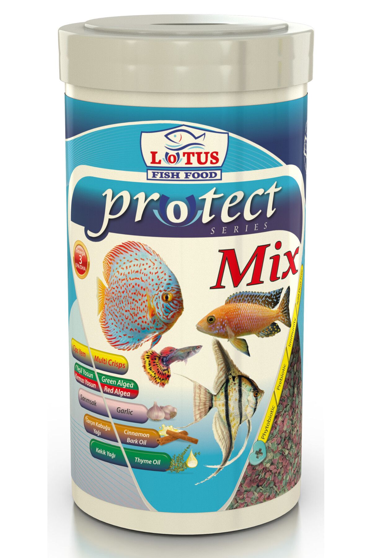 Amore Lepistes-Melek-Tetra Guppy Mix Granules 1000ml, Algae Garlic,Protect Mix,Algea Veggie 100ml Yem Seti