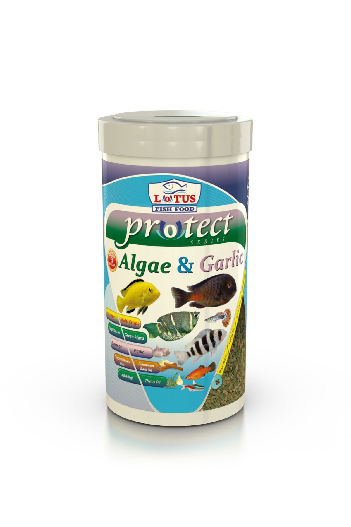Amore Lepistes-Melek-Tetra Guppy Mix Granules 1000ml, Algae Garlic,Protect Mix,Algea Veggie 100ml Yem Seti