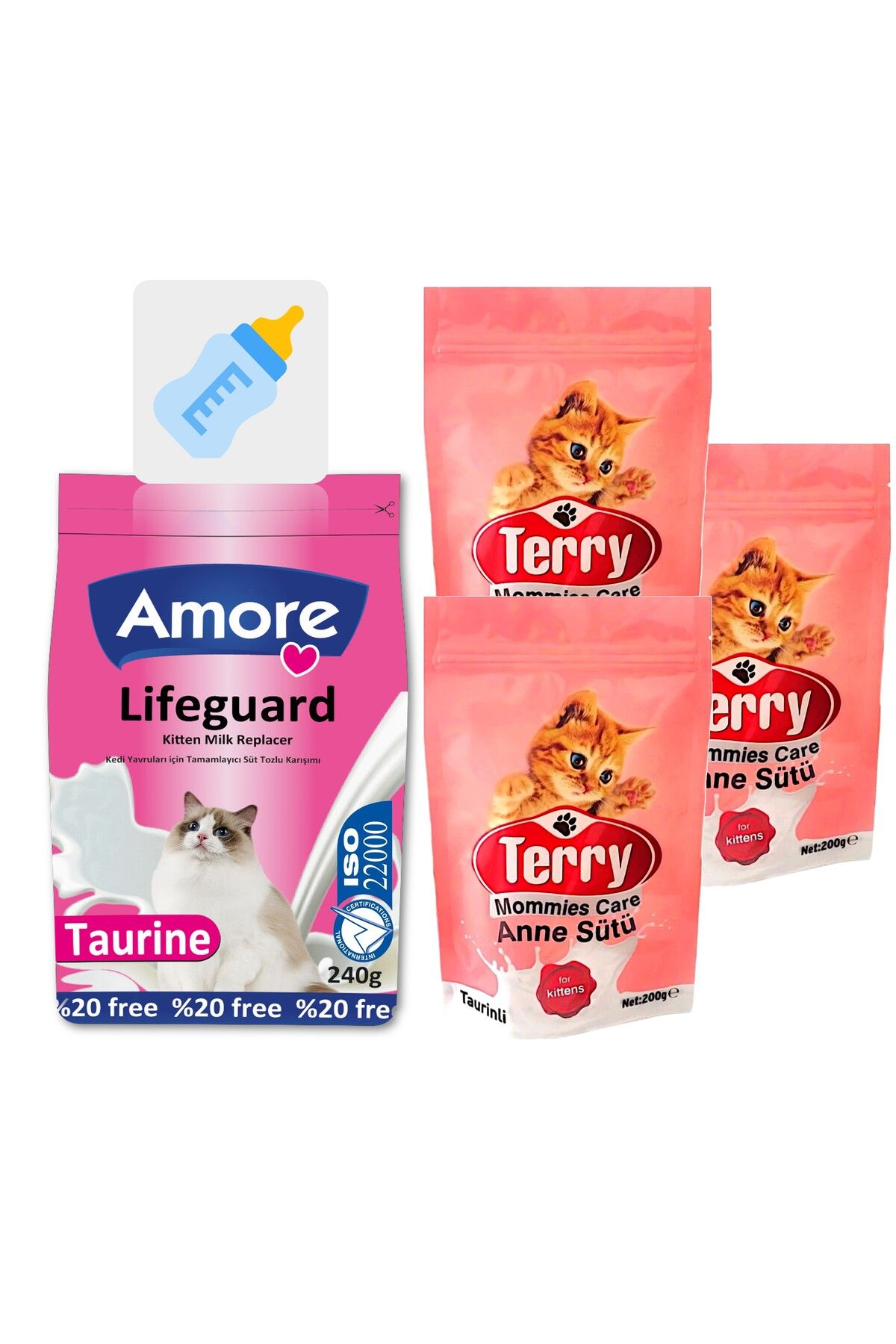 Amore Lifeguard 240 gr Yavru Kedi Sut Tozu, Terry Mommies Care Anne Sutu 3x200 Gr, Biberon