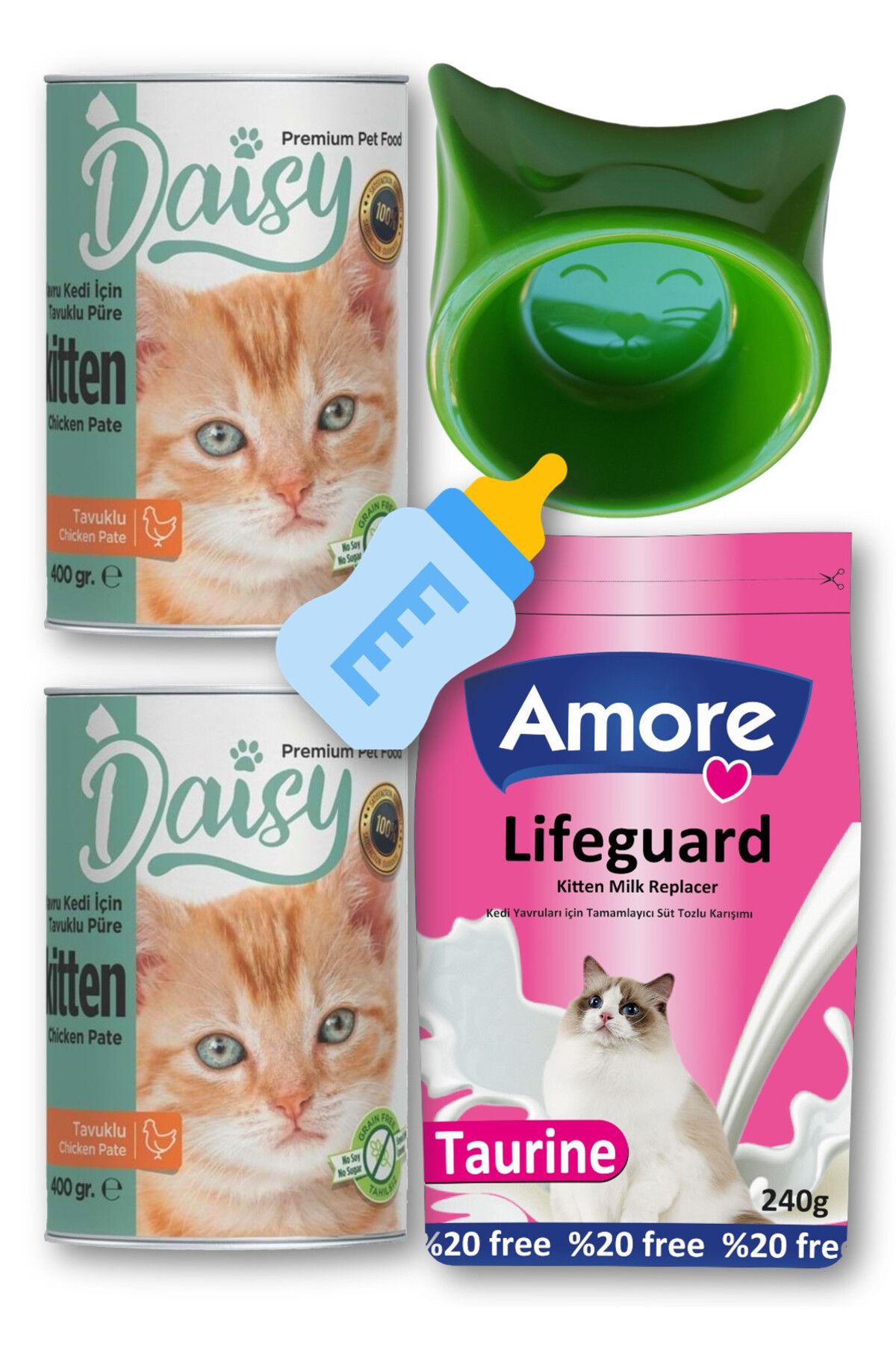 Amore Lifeguard 240gr Yavru Kedi Sut Tozu, Daisy Kitten Konserve, Biberon, Mama Kabi Set