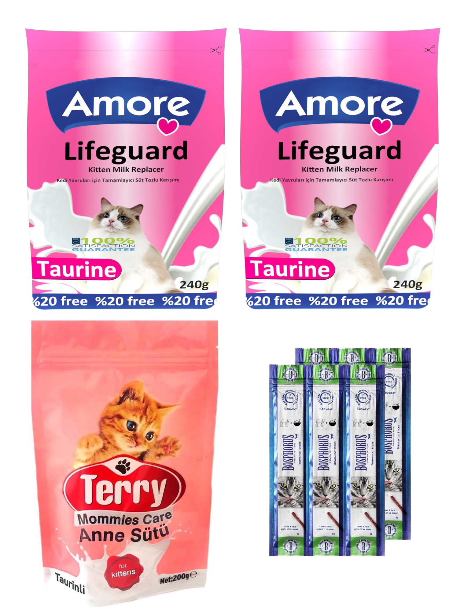 Amorecat Lifeguard Kedi Süt Tozu 2x240g Ve Terry Mommies Care 200g Ve 2 Adet 3lü Sticks