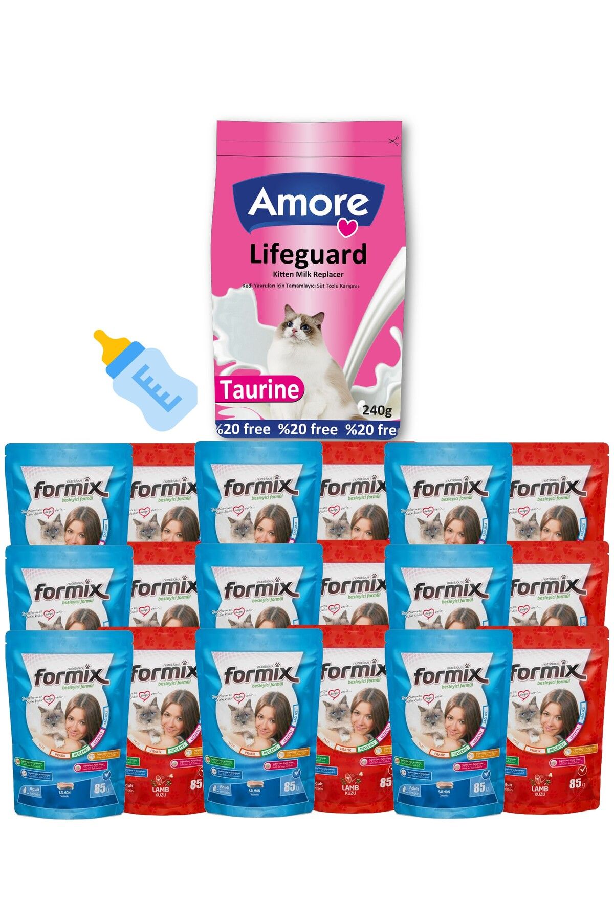 Amorecat Lifeguard Kitten Milk Süt Tozu 240gr, 18-formix-punch ıslak Kedi ödülü, Biberon