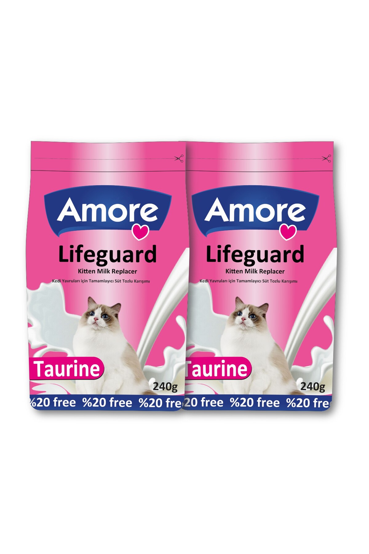 Amore AMORE Lifeguard Kitten Milk Yavru Kedi Sut Tozu 2 adet 240 gr ve Avida 12li Sticks Odul 60 gr, Biberon