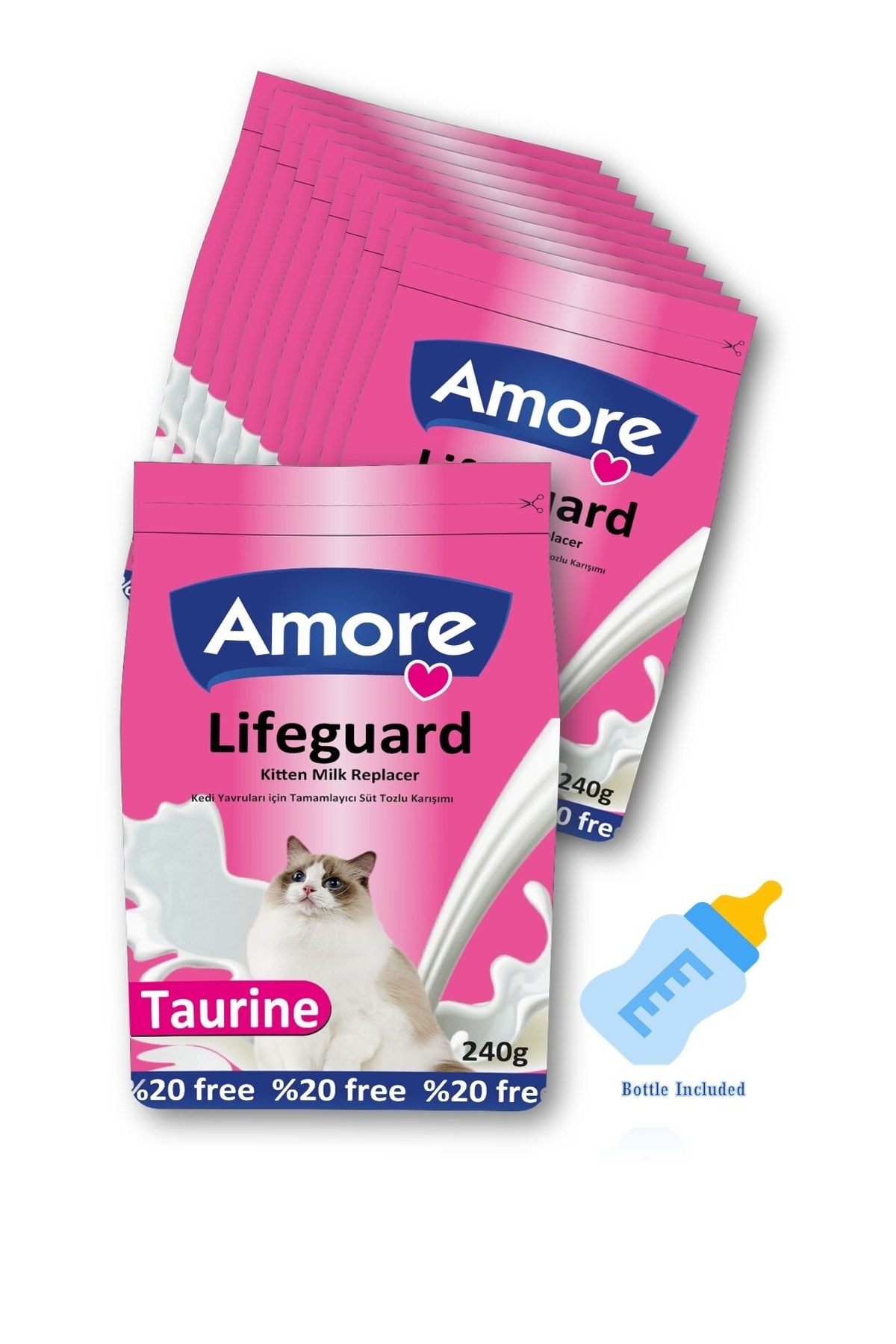 Amore Lifeguard Yavru Kedi Sut Tozu 12 Adet 240 G Kitten Milk Supplement Ve Biberon 1 Adet