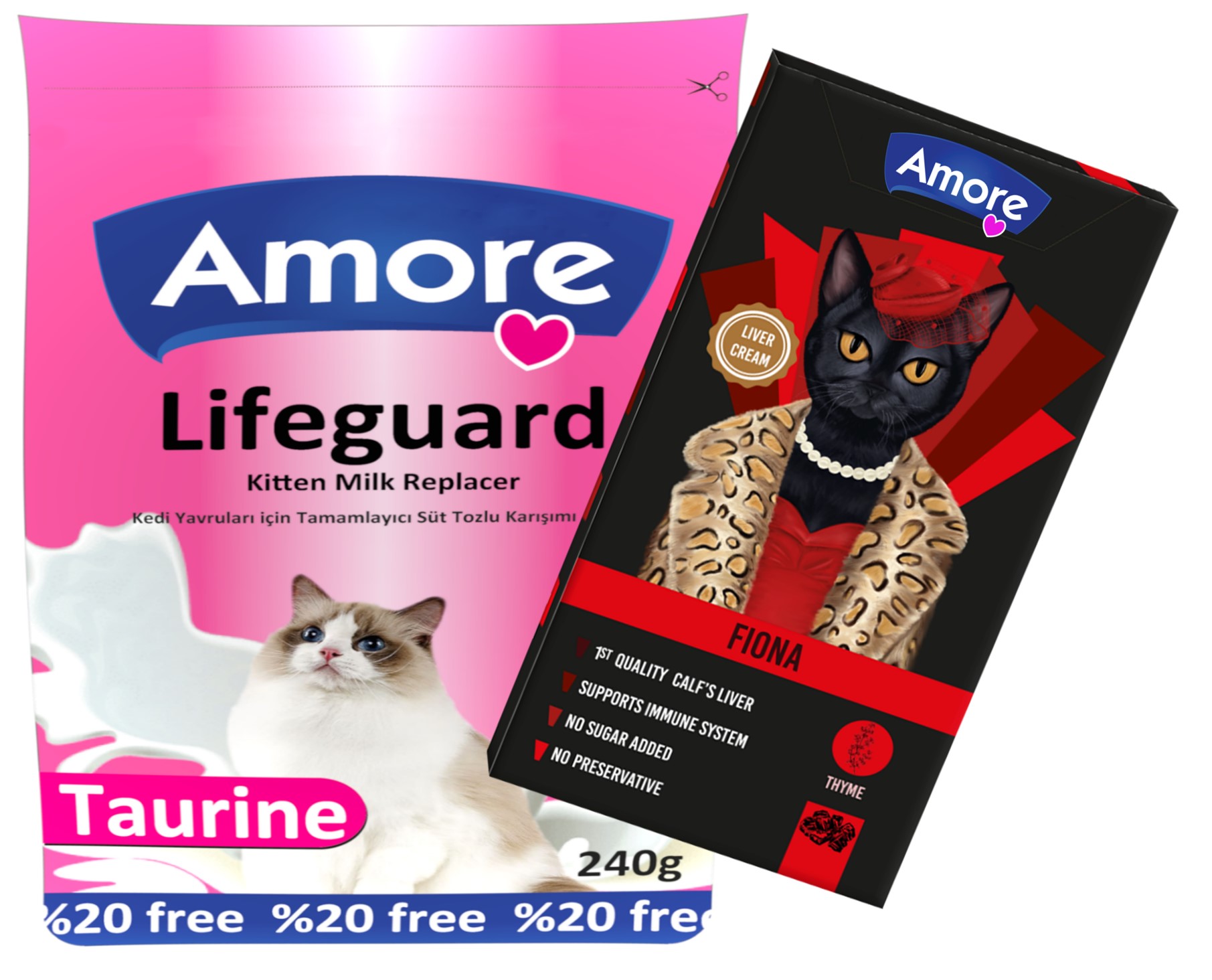 Amore LifeGuard Yavru Kedi Süt Tozu 240gr, Biberon, Fiona 5li Ciğerli Krema Atıştırmalık Kedi Ödülü