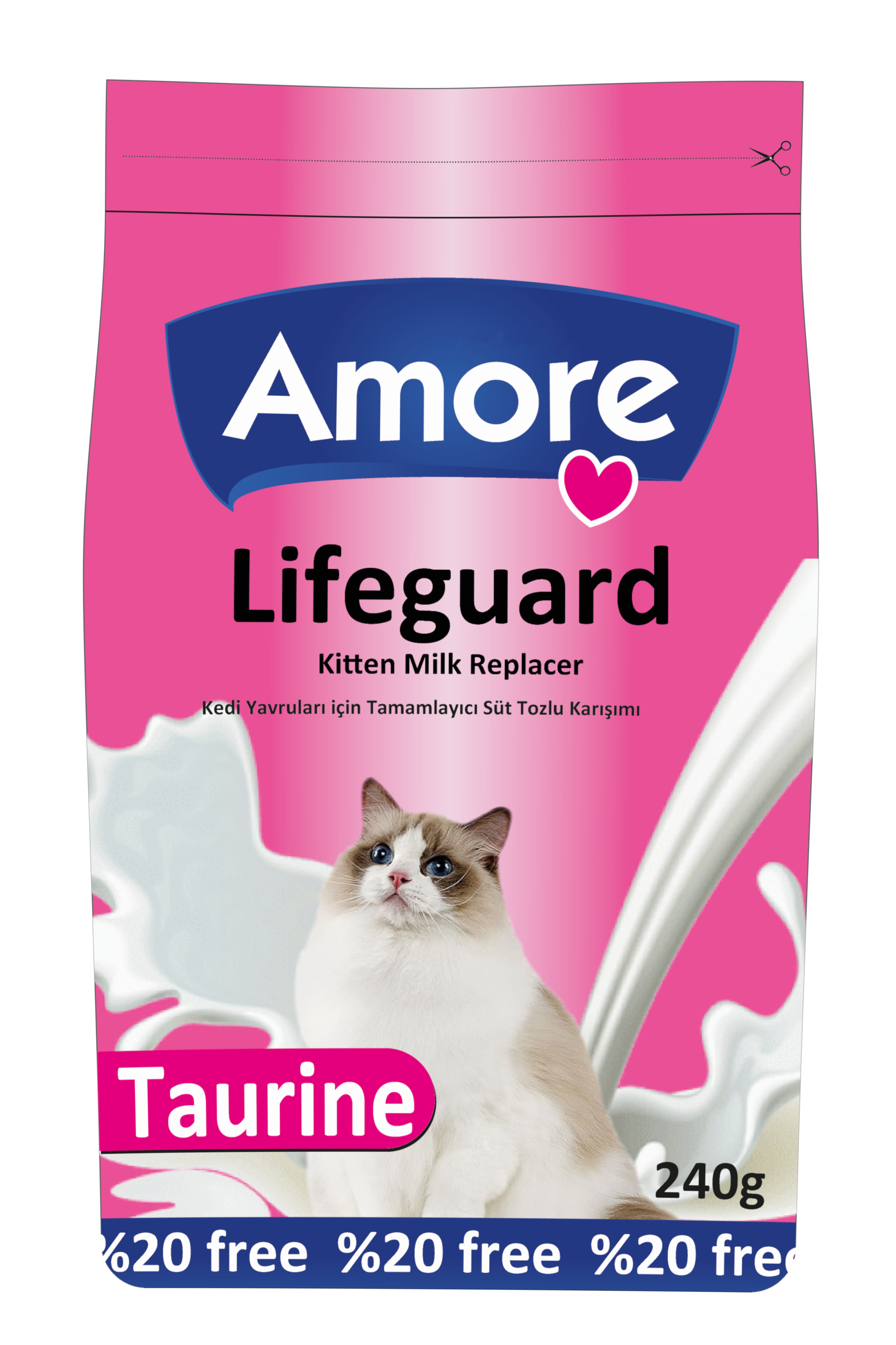 Amore LifeGuard Yavru Kedi Süt Tozu 240gr ve Bosphorus Kitten Konserve 4x415gr ve Biberon