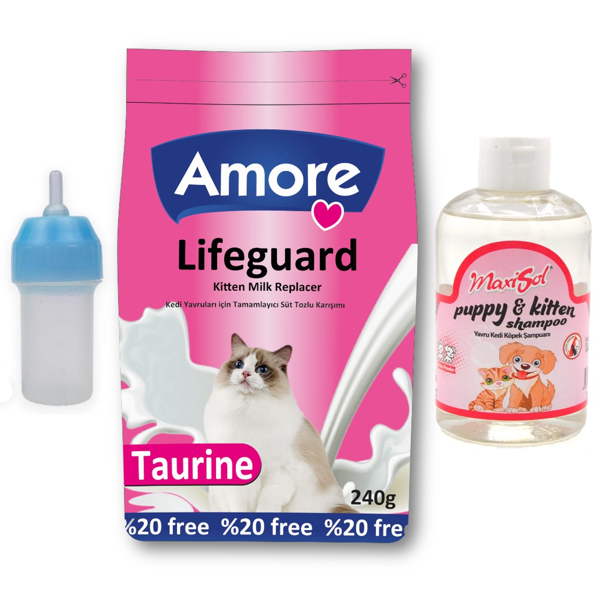 Amorecat Lifeguard Yavru Kedi Süt Tozu 240gr + Biberon + Kitten şampuan