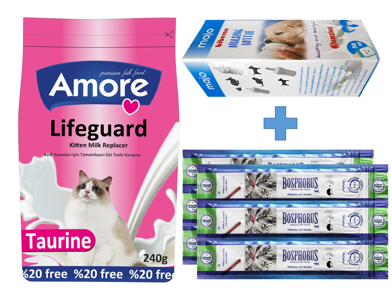 Amorecat Lifeguard Yavru Kedi Süt Tozu 240gr + Biberon + ödül Sticks 2 Adet 3lü