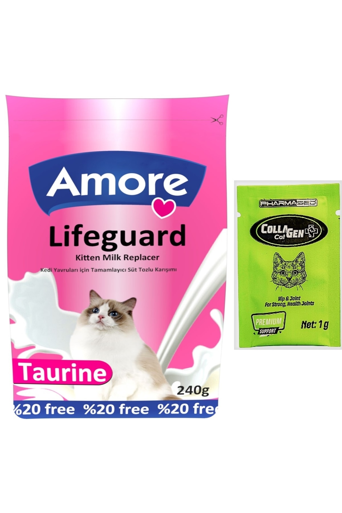 Amore Lifeguard Yavru Kedi Süt Tozu 240gr Ve Kedi Collagen Kolajen Takviyesi 3x1gr