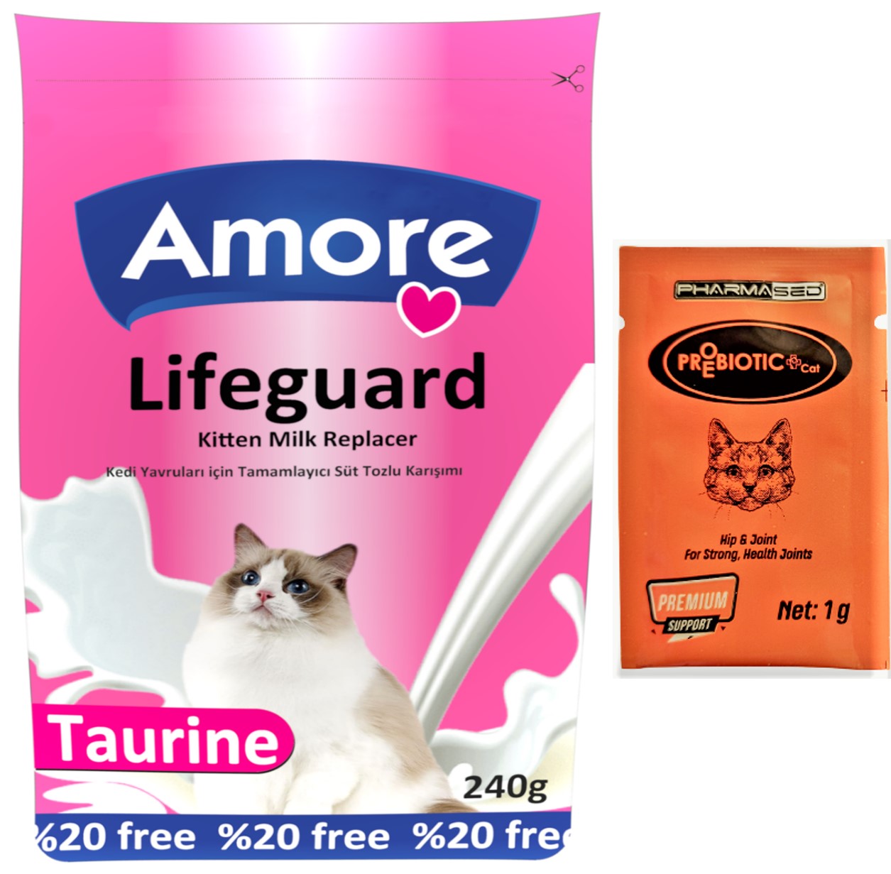 Amorecat Lifeguard Yavru Kedi Süt Tozu 240gr Ve Kedi Prebiotik Probiotik Takviyesi 3x1gr