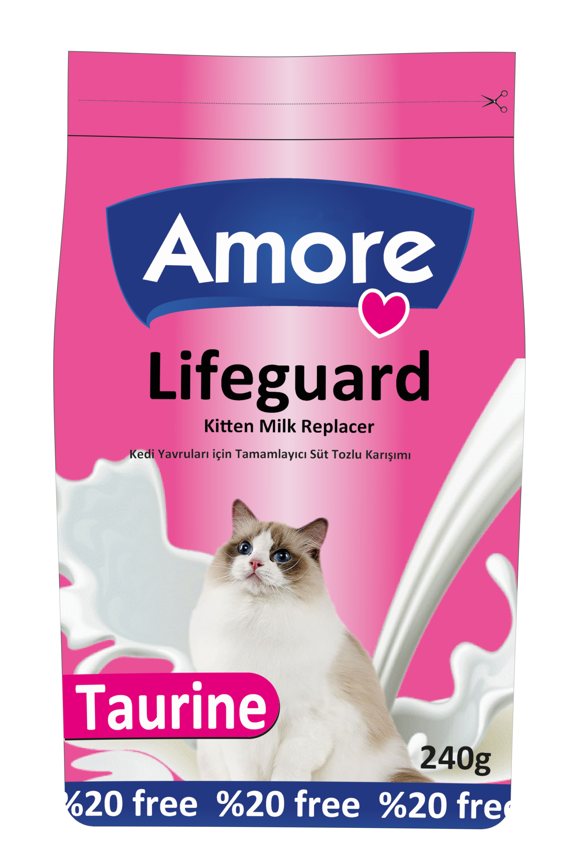 Amore LifeGuard Yavru Kedi Süt Tozu 240gr + Maxisol 200gr + Boyun Tasma Mavi