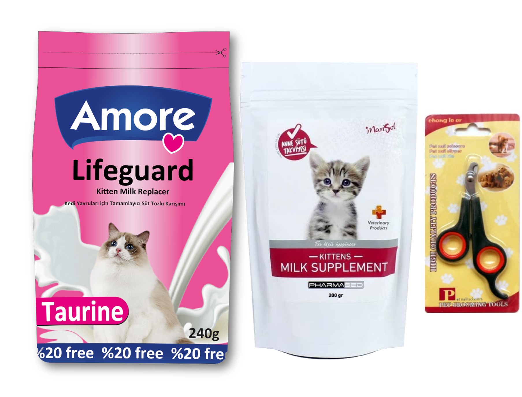 Amorecat Lifeguard Yavru Kedi Süt Tozu 240gr + Maxisol 200gr + Tırnak Makası