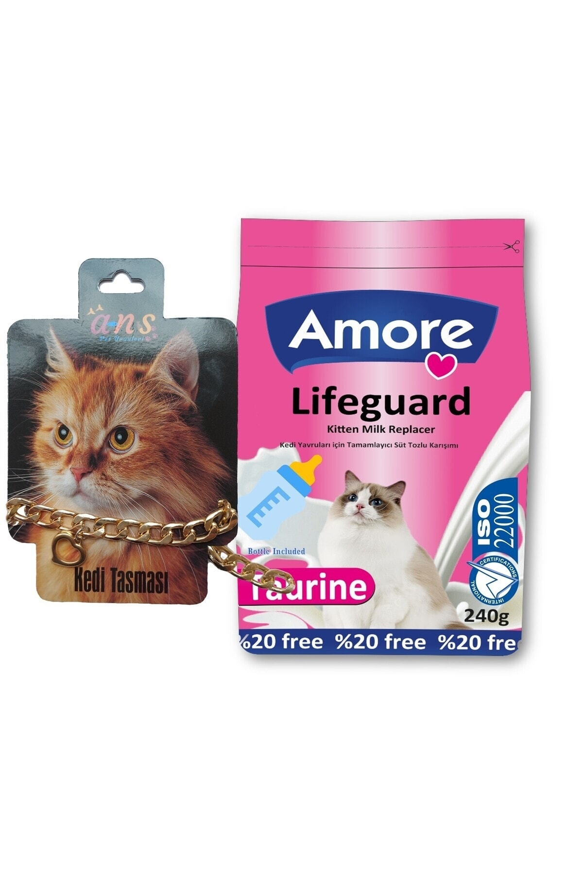 Amore LifeGuard Yavru Kedi Sut Tozu 240gr ve Zincir Kedi Boyun Tasmasi