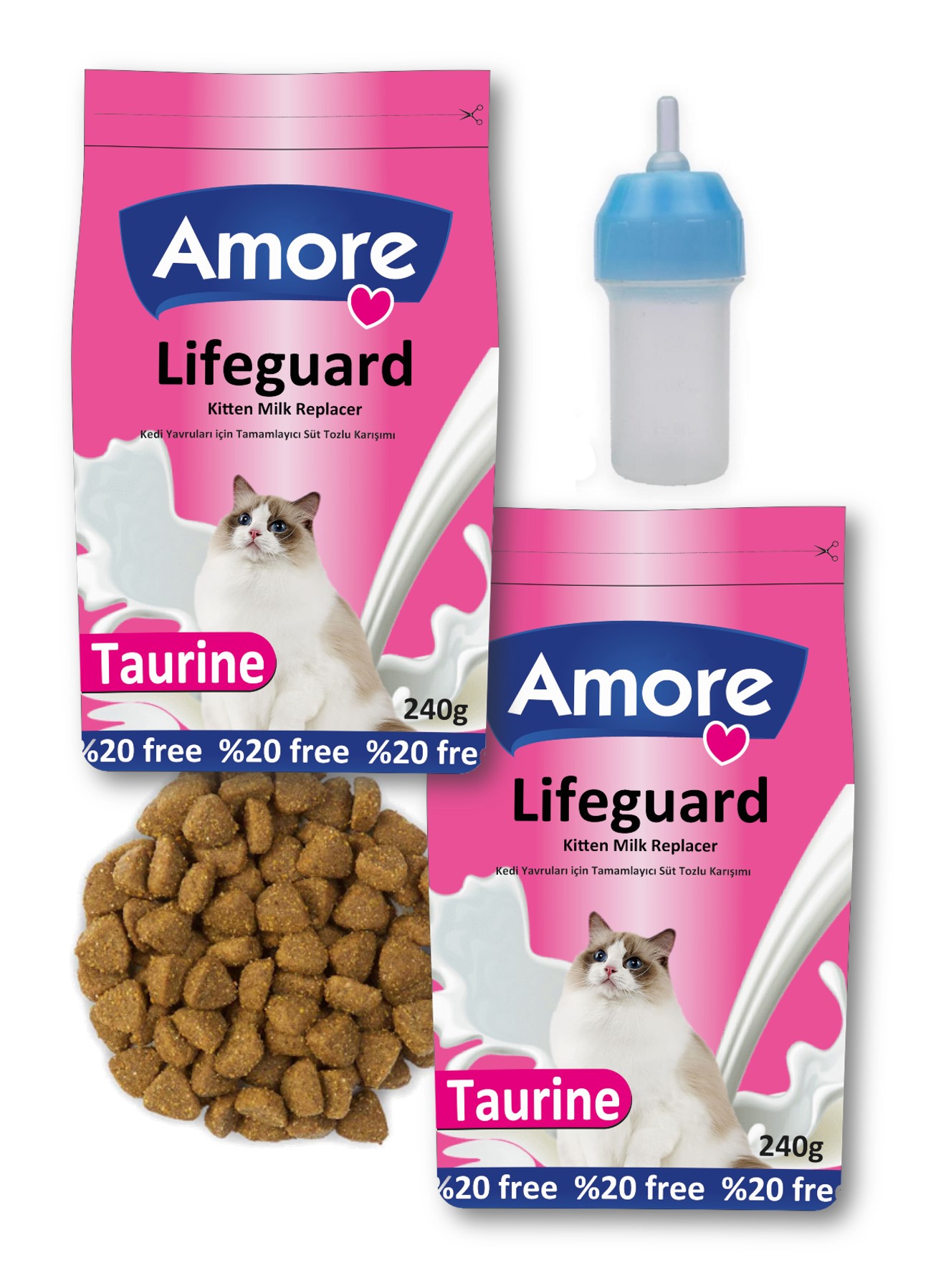 Amore LifeGuard Yavru Kedi Süt Tozu 2x240gr + Biberon + Hills Kitten 100g ZipPack