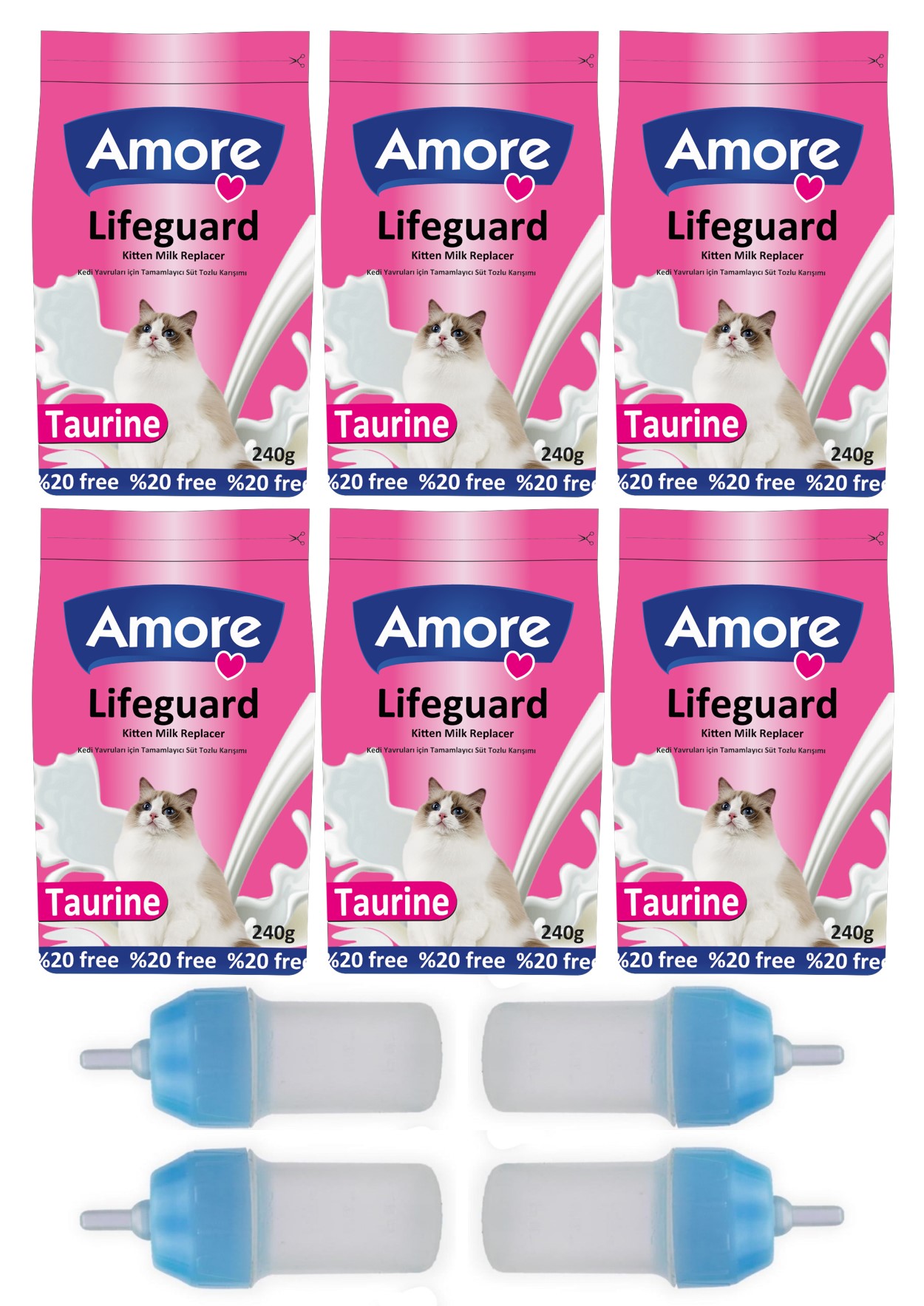Amorecat Lifeguard Yavru Kedi Süt Tozu 6x240gr + 4 Biberon