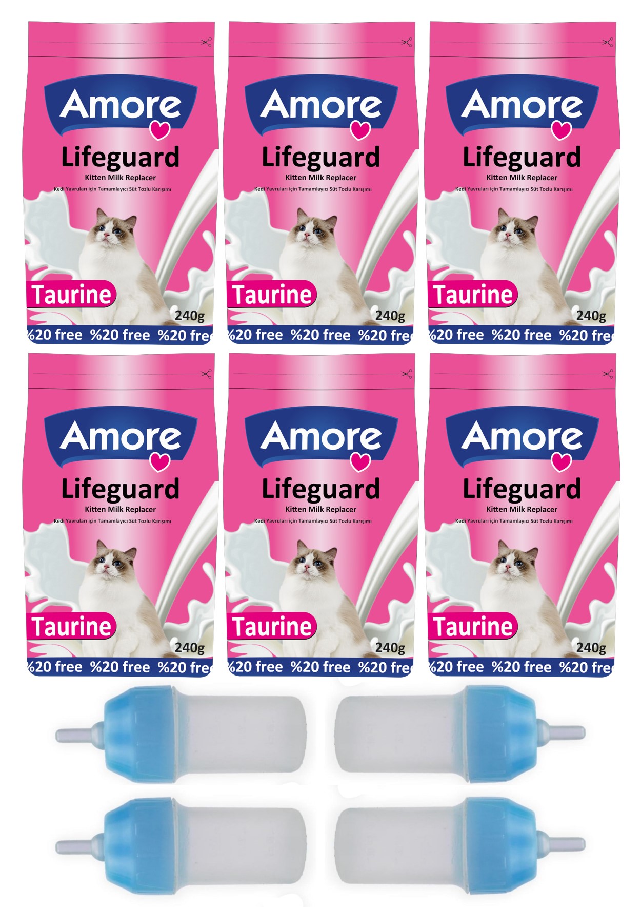 Amore LifeGuard Yavru Kedi Süt Tozu 6x240gr + 4 Biberon