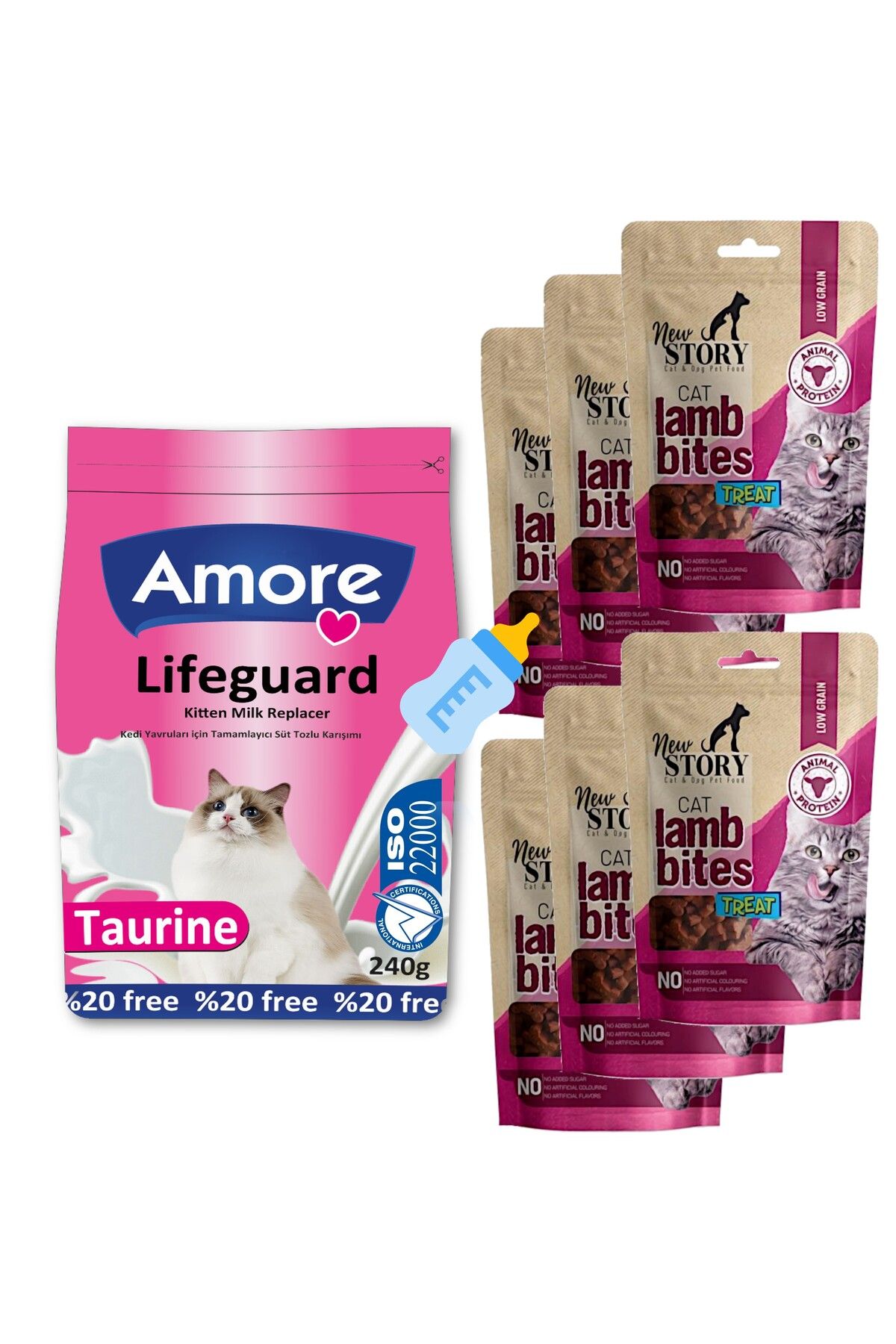 Amorecat Lifeguard Yavru Kedi Sut Tozu, New Story Lamb Bites Treat Kucuk Kalpler Odul Taneli 6 X 60 Gr