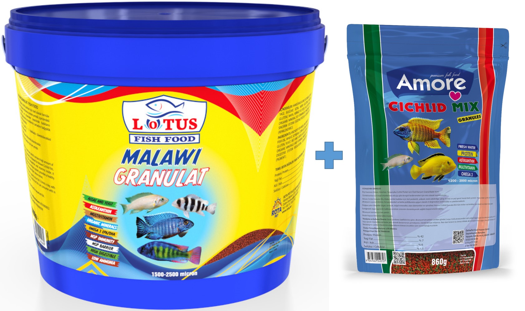 Lotus Malawi Granulat 3 Kg Kova + Amore Cichlid Mix 860 Gr Poşet Balık Yemi