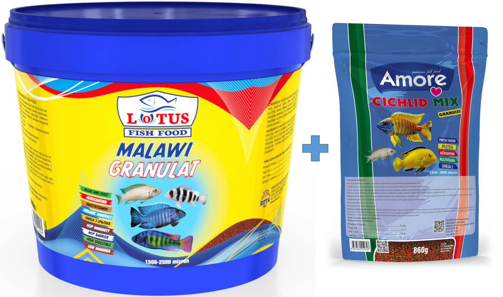 Lotus Malawi Granulat 3 kg Kova + Amore Cichlid Mix 860 gr Poşet Balık Yemi